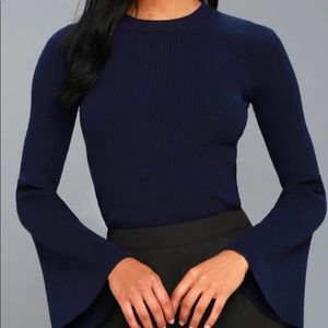 Lulus Idolized Love Navy Blue Bell Sleeve Sweater